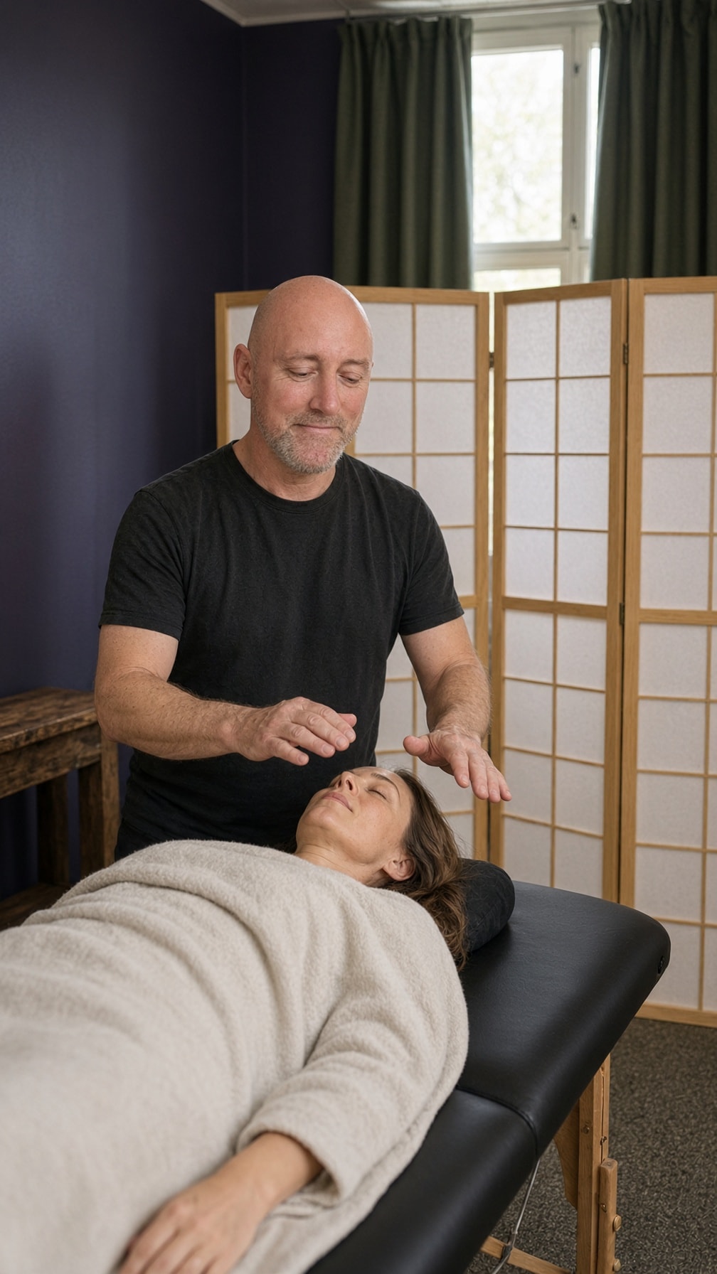 Dave giving a Reiki session at Kulturhuset, Halden